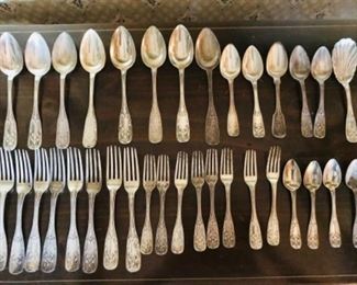 Early coin silver flatware set
