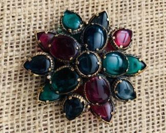 Trifari multi-colored stone brooch