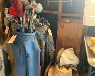 Vintage golf clubs and golf accessories