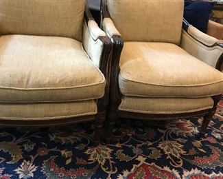 Pair of Fine, 19th c. Gustavian/French  Bergere chairs, with contemporary upholstery.
