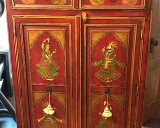 Incredible vintage, deftly hand painted, Indian Royal Cabinet. 