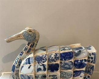 Charming duck, assembled from antique Chinese blue and white porcelain fragments 