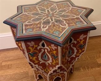 Hand painted, South Asian star-form tabke, with custom-made glass top