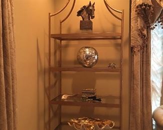 A Pair of Gold Etageres with Glass Shelving, Lovely!