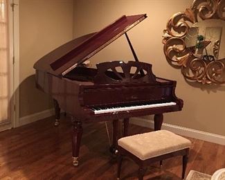 SCHIMMEL BABY GRAND PIANO, HI POLISHED WOOD GRAIN FINISH, INCLUDES CUSTOM TUFTED BENCH, Gorgeous!