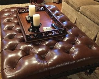 Tufted Leather Coffee Table Ottoman and Tray