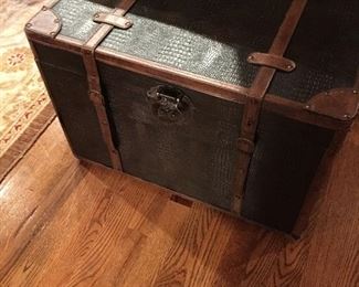 Alligator side table with leather strap details