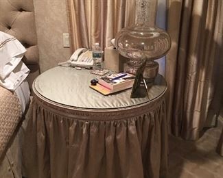 Custom Covered with Glass Top Bedroom Side table and Lamp
