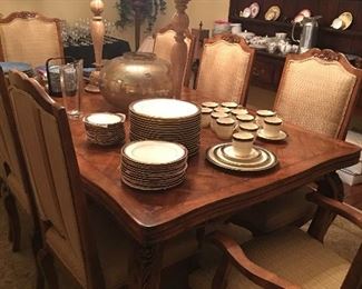 Elegant Dining Room set with custom upholstered chairs, Mint! 