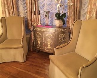 Wing Chairs,  Velvet with hammer Head nail Detailing