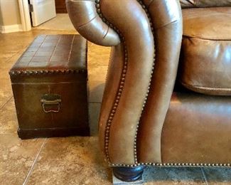 Bernhardt leather sectional sofa. Three pieces. 
Dimensions:
Width 112"
Depth 112"
Height 37 1/2"
Arm Height 27 1/2"
Seat Depth 20"