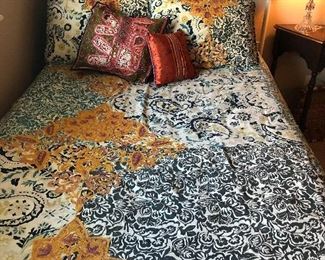 Beautiful Indian duvet cover with two shams, machine crewel work. Queen size no rips or tears, A few minor stains.