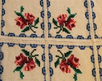 Vintage hand crocheted rose pattern blanket. Gorgeous! A few minor stains. 86” x 104”