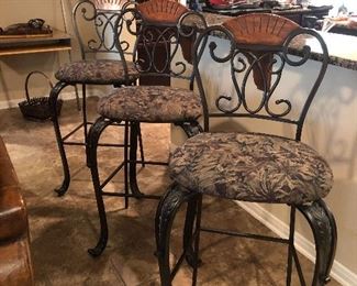 Set of three wrought iron barstools