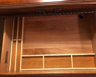 Sectioned drawers. Gorgeous aspenhome bedside desk/table. Matches bed. 