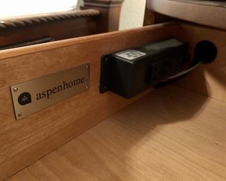 Wired drawer. Gorgeous aspenhome bedside desk/table. Matches bed. 