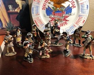 American revolutionary. Metal cast soldiers. Marked 1776. Set of 10 standing soldiers and George Washington on horseback.
