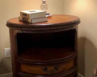 Wired drawers. Gorgeous aspenhome bedside round table. Matches bed. 