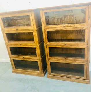 pr. Oak Vintage Legal Bookcases . Excellent Condition . Being Sold Individually 