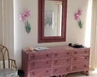 Wicker dresser & mirror; matching nightstand available
