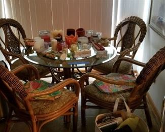 Glass top rattan table with 4 chairs
