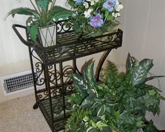 Wrought iron Tea Cart; Faux Floral arrangements