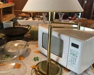 Pair heavy brass swingarm table lamps