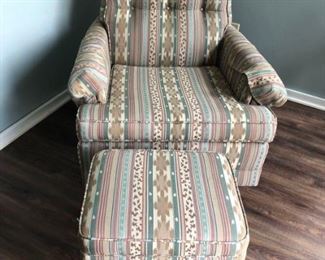 Vintage re-upholstered arm chair & ottoman
