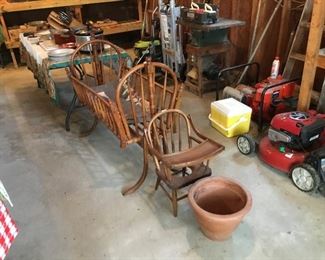 Antique cradle, potty chair w/tray