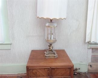 Wood End Table with Retro Lamp