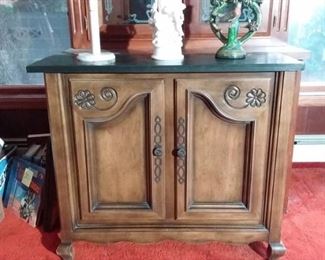 Wood Hall Cabinet with Black Marble Like Top