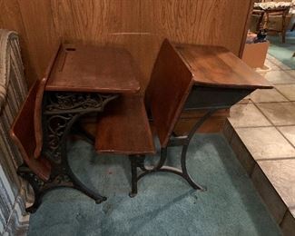 2 antique school desk & chairs 