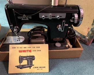 vintage white zig-zag sewing machine