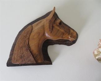 Hand Carved Walnut and Sycamore Horse Head