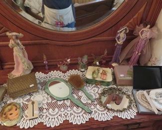 Antique Brush and Mirror set and Misc. Fancy Decor