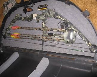 compound hunting bow with case, release and arrows