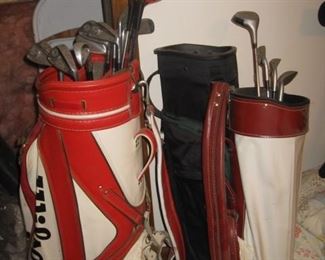 golf clubs and bags