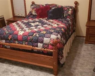 Red and Blue Quilted Bedspread (Queen Size) with 6 Pillows and Bed Skirt - bed frame not included