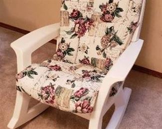 Rubbermaid White Plastic Rocking Chair with Floral Cushion - 39  x 33  x 41