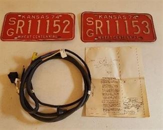 Lot of 1974 KS License Plates (2) and Ford 1974 Trailer Lamp Plug and Wiring Kit