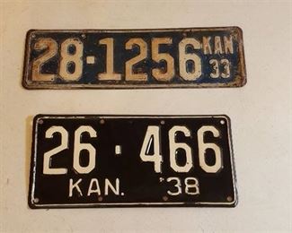 2 Vintage Kansas License Plates - 1933 & 1938