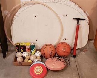 Lot of Outdoor Sporting Equipment - Basketball Back Boards and Assortment of Balls