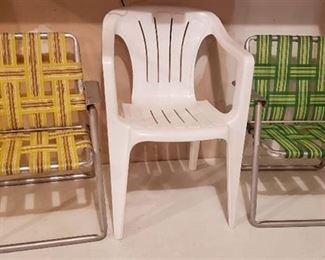 Lot of 3 Kids Chairs - 2 Web Weave Fold ups & 1 Plastic