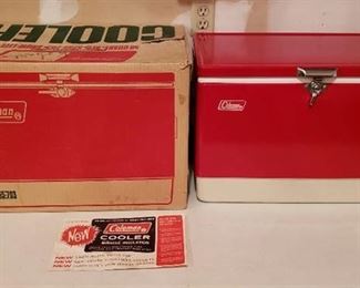 Vintage Coleman Red 56Qt. Cooler with Original Box (22  x 14  x 16 )