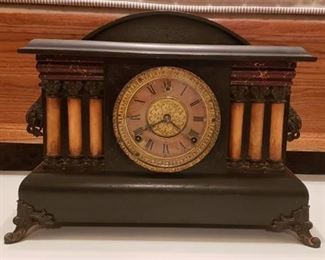 Antique Wm. L. Gilbert Clock Co. 8-day Denver 6-column Mantle Clock with Key