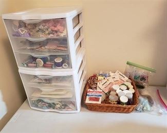 Lot of Pure Silk Ribbon, Appliques, Kreinik Metallics, Sequins and Trim Lace - Drawer Plastic Storage Included