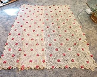 GORGEOUS Vintage Handmade Crocheted Doily Blanket Bedspread 82  x 106
