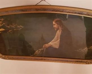 Vintage Framed Print of Jesus in the Garden - 30  x 16