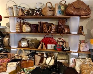 Vintage handbags, purses, bags, clutches, lucite purses, leather, woven and more