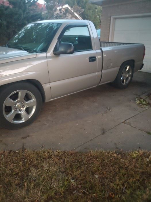 2004 Chevy Silverado pickup,  1/2 ton short bed , V6 motor,  149000 miles,  champagne color, Avalanche 20 inch mag wheels and tires, heater and AC works great asking $6500.    Runs good.   Good title. 